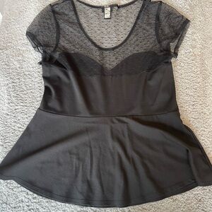 Torrid Black Sheer Peplum Polka Dot Top